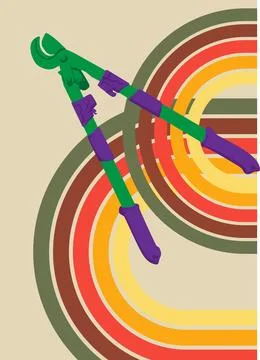 Retro 70s Background with Wire cutter. Groovy Heavy Duty Large Cable Cutter.. Stock Illustration