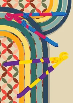Retro 70s Background with Wire cutter. Groovy Heavy Duty Large Cable Cutter.. Stock Illustration