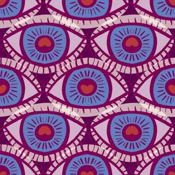Retro 70s eye symbol vector repeat pattern design Stock Illustration