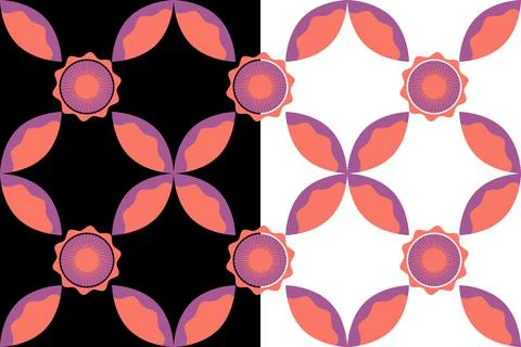 Retro 70s floral seamless pattern. Geometrical beatiful artistic grid, pink Stock-Illustration