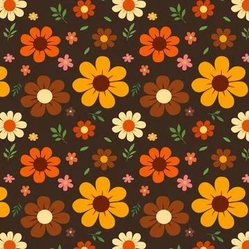 Retro 70s Floral Seamless Pattern with Bold Daisy Flowers in Warm Earth Ton.. Stock Illustration
