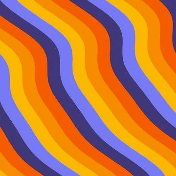 Retro 70s Groovy Wavy Background with Purple, Orange, and Yellow Diagonal Stock Illustration