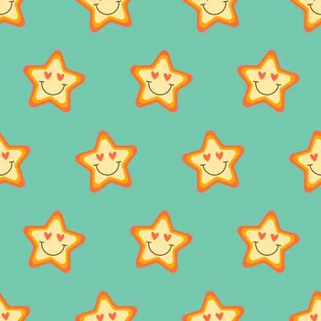 Retro 70s Hippie Seamless Pattern Starfish Stock Illustration