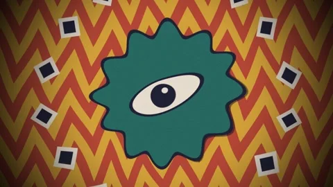 Retro 70s Psychedelic Groovy Eye Animation Loop on Zigzag Background Stock Footage 339222130