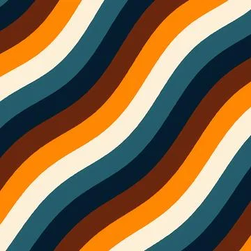 Retro 70s Style Abstract Wavy Stripes Background with Orange, Teal, and Brown Stock Illustration