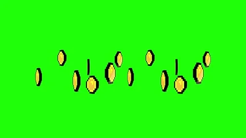 Retro 8-bit 3d gold coins spinning in the air green screen and overlay anim.. 動画素材 280840888