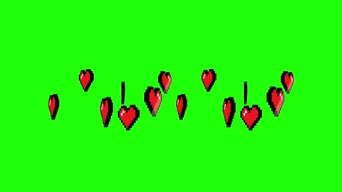 Retro 8-bit 3d hearts spinning in the air green screen and overlay animatio.. Stock Footage 280845230