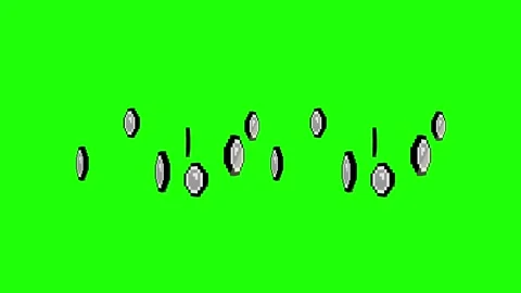 Retro 8-bit 3d silver coins spinning in the air green screen and overlay an.. 動画素材 280840853