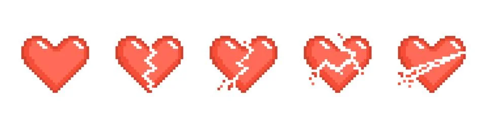 Retro 8 bit broken pixel heart. Frame by frame split love symbol, romantic icon Illustrazione stock