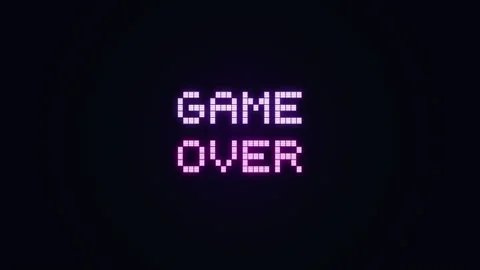 Retro 8 bit Game Over. Retro 8-bit pixel game over neon pink text on black Stock Footage 342205017