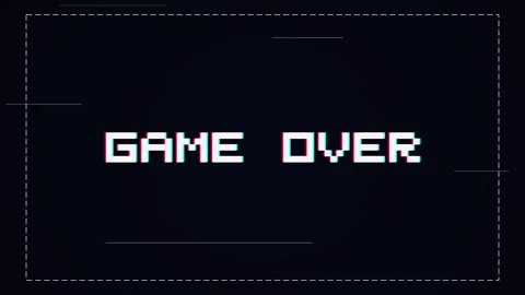 Retro 8 bit Game Over Screen with Pixel Glitch Effect and Arcade Aesthetic Video stock 345800076