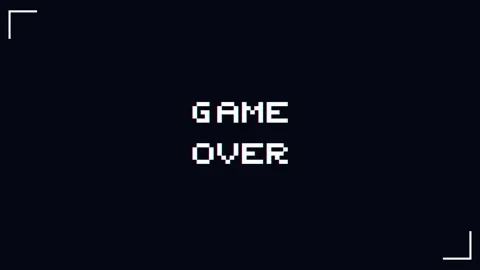 Retro 8 bit Game Over Screen with Pixel Glitch Effect on Dark Background Stock Footage 345800132