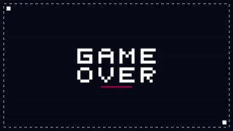 Retro 8 bit Game Over screen with pixelated text and glitch animation on dark Stock Footage 345800137
