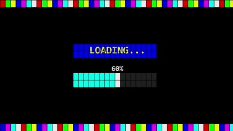 Retro 8 Bit Loading Screen Glitch Animation with Colorful Progress Bar and .. Video stock 346872692