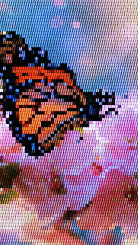 Retro 8-bit pixel art animation of a butterfly on pink flowers Stock Footage 347455252