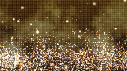 Retro 8-bit pixelated golden glowing dust particles rising background Stock Footage 344255747
