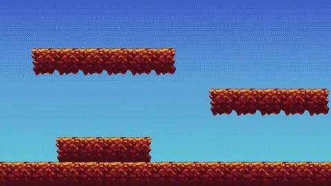 Retro 8 bit platform game sky scrolling scene Stock Footage 330664583