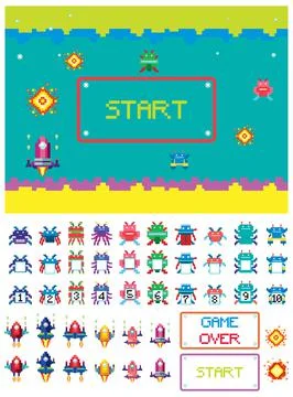 Retro 8-bit space game interface Illustrazione stock
