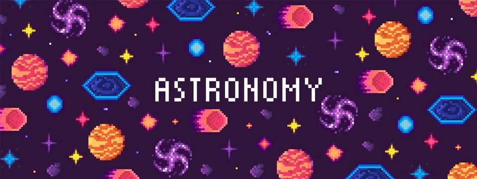 Retro 8-Bit Space Pattern with Planets, Galaxies, and Stars Illustrazione stock