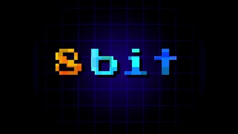 Retro 8-Bit Style Blue Pixel Text Logo Design Stock Footage 337390827
