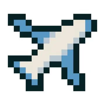 Retro 8 bit style pixel vector of an airplane in white and blue colors Illustrazione stock