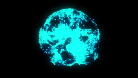 Retro 8-Bit Wireframe Brain Formed by Blue Polygons in Sci-Fi Grid Animation 動画素材 308418826