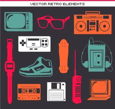 Retro 80 vintage elements set Stock Illustration