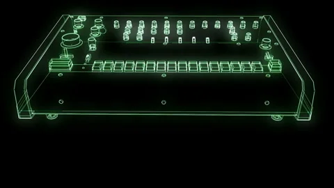Retro 808 Drum Machine #3 Wireframe Neon Green 4K 25fps VJ Loop Stock Footage 345455452