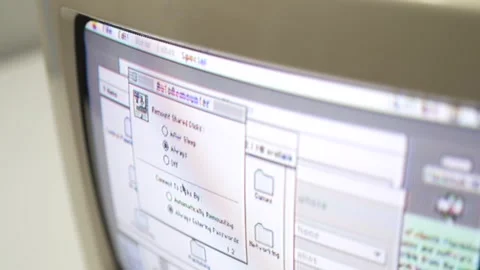 Retro 80s 90s Computer User Interface on Vintage Screen Stock Footage 263823518
