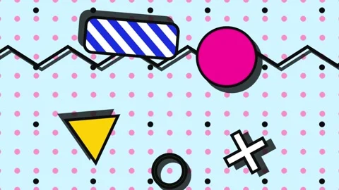 Retro 80s 90s Memphis style abstract geometric background animation with moving Stock Footage 338410345