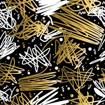 Retro 80s 90s scribble doodle pattern gold fancy Illustrazione stock