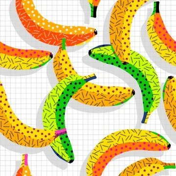 Retro 80s banana pattern background Stock Illustration