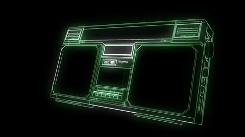 Retro 80s Boombox Wireframe Neon Green 4K 25fps VJ Loop Stock Footage 345455256