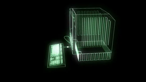 Retro 80s Computer #1 Wireframe Neon Green 4K 25fps VJ Loop Stock Footage 346326024