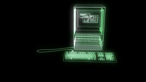 Retro 80s Computer #2 Wireframe Neon Green 4K 25fps VJ Loop Stock Footage 345453302