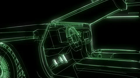Retro 80s DeLorean Car #2 Wireframe Neon Green 4K 25fps VJ Loop Stock Footage 345457585