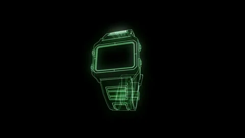 Retro 80s Digital Watch #1 Wireframe Neon Green 4K 25fps VJ Loop Stock Footage 345454554