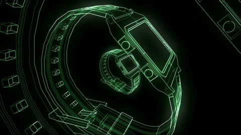 Retro 80s Digital Watch #6 Wireframe Neon Green 4K 25fps VJ Loop Stock Footage 345454360