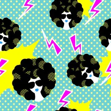 Retro 80s disco party seamless pattern Stock Illustration