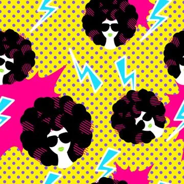 Retro 80s disco party seamless pattern Stock Illustration