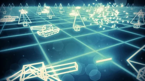 Retro 80s game tanks VHS tape video war battle vector arcade tron wireframe 4k Stock Footage