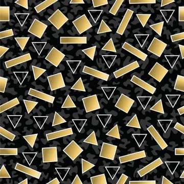 Retro 80s geometry seamless pattern gold shape イラスト素材