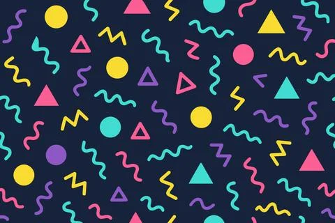Retro 80s memphis design pattern with geometric shapes and wavy lines Stock Illustration