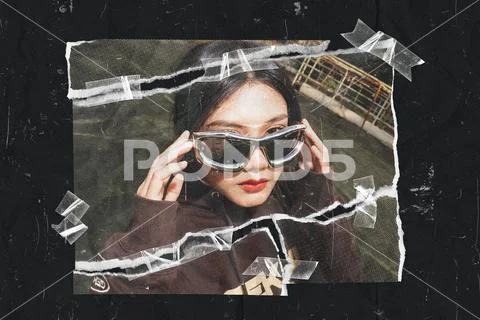 Retro 80s Ripped Photo Template Tape Overlay Plantilla PSD