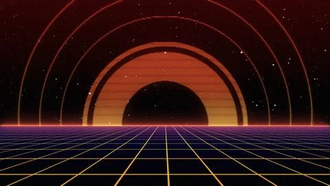 Retro 80s Sci-Fi Background Futuristic Grid landscape. Digital cyber surface Stock Illustration