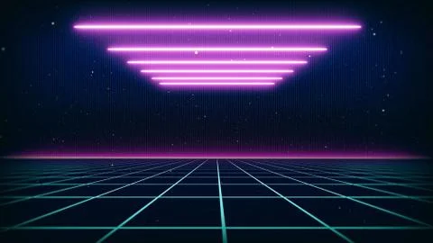 Retro 80s Sci-Fi Background Futuristic Grid landscape. Digital cyber surface Stock Illustration
