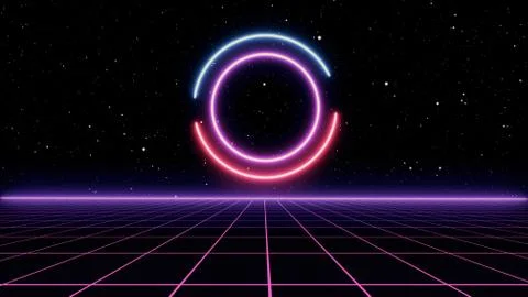 Retro 80s Sci-Fi Background Futuristic Grid landscape. Digital cyber surface Stock Illustration