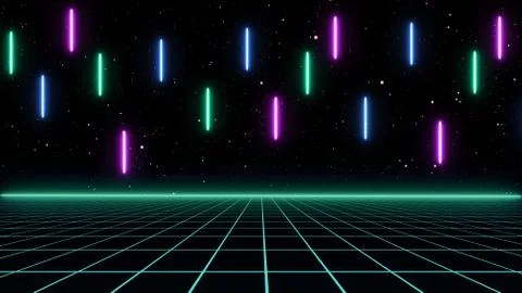 Retro 80s Sci-Fi Background Futuristic Grid landscape. Digital cyber surface Stock Illustration