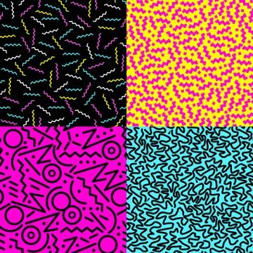 Retro 80s seamless pattern background set 스톡 일러스트