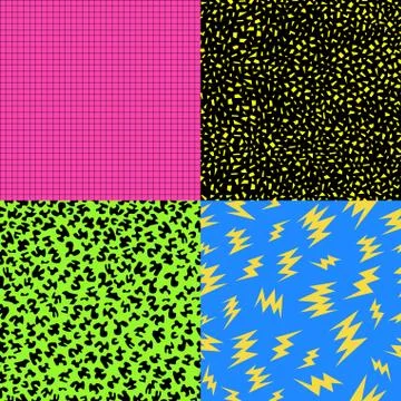 Retro 80s seamless pattern background set Stock Illustration
